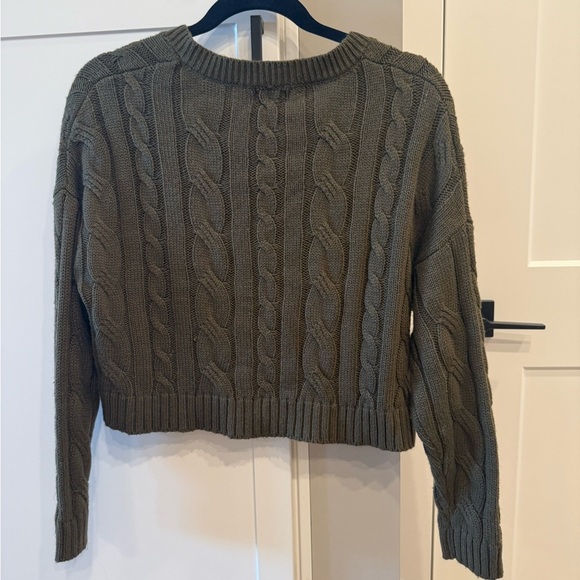Poof Apparel Olive Cable Knit V-Neck Sweater - Picture 4 of 4